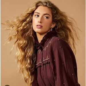 Elegant Embroidered Blouse in Rich Brown